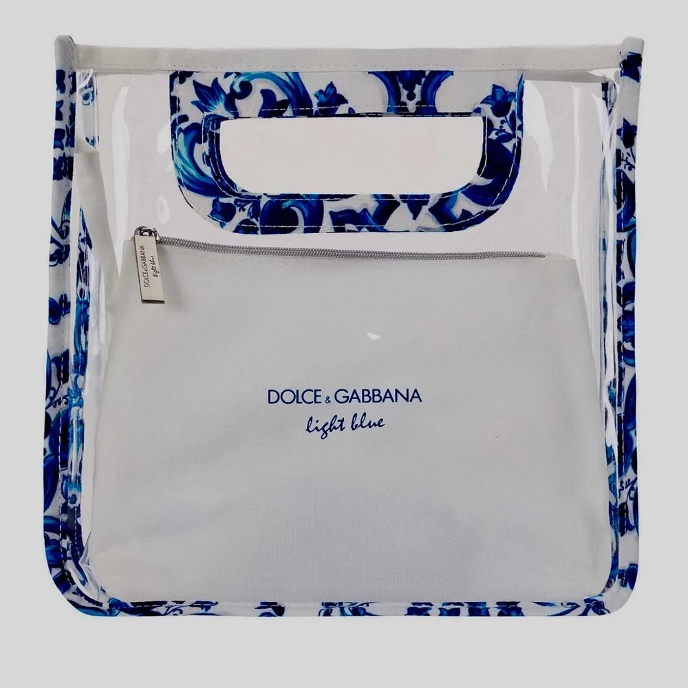 New Dolce & Gabbana Clear Tote with Blue Floral Trim and White Pouch - Picture 16 of 16